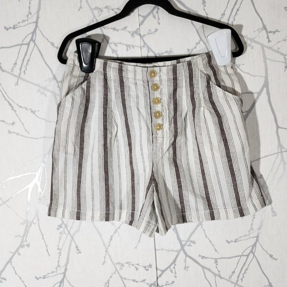 by Anthropologie White Striped Linen Blend High Rise Beachgoer Shorts - Picture 2 of 4